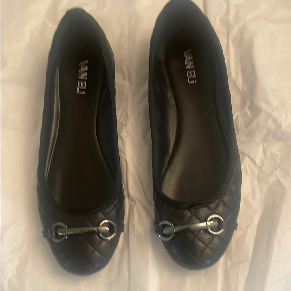 Vaneli Black Ballet Flats with Metal Detail